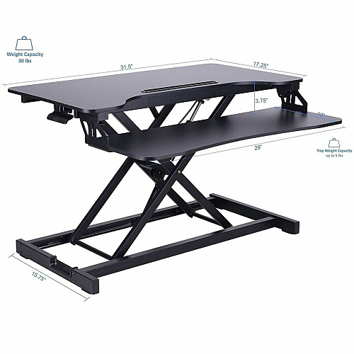 Rocelco VADR 31.5" Hi-Lift Adjustable Desk Riser 30 lb Load Capacity - 19.70" Height x 31.50" Width x 17.25" Depth - Desk - Black - For Monitor, Keyboard, Tablet, Smartphone - Grommet, Keyboard Tray, Handle, Portable, Adjustable, Sit-stand - 1 Ea (RVADRB)