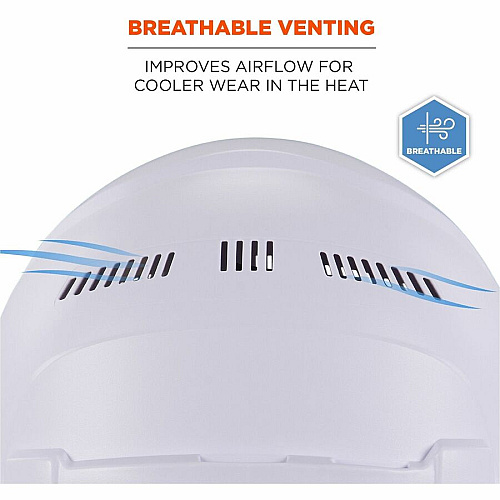 Ergodyne 8966 Lightweight Cap-Style Hard Hat Recommended for: Head, Construction, Oil & Gas, Forestry, Mining, Utility, Industrial - Sun, Rain Protection - Strap Closure - High-density Polyethylene (HDPE) - White - Lightweight, Cap Style, Adjustab (60223)
