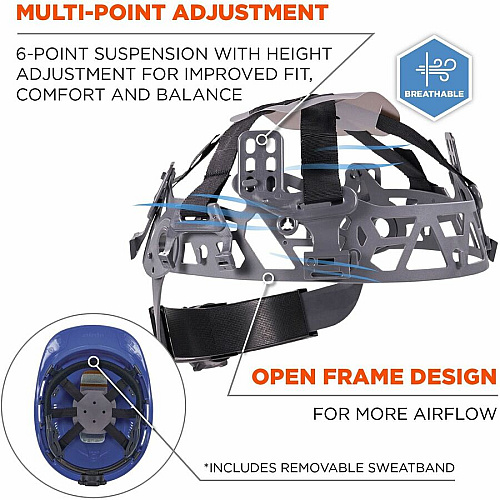 Ergodyne 8966 Lightweight Cap-Style Hard Hat Recommended for: Head, Construction, Oil & Gas, Forestry, Mining, Utility, Industrial - Sun, Rain Protection - Strap Closure - High-density Polyethylene (HDPE) - Blue - Lightweight, Cap Style, Adjustabl (60271)