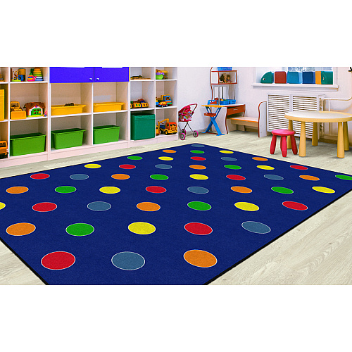 Flagship Carpets Basics Dots Classroom Rug 91.20" Length x 12 ft Width - Rectangle - Primary - Nylon - 1 Each (FE40944A)