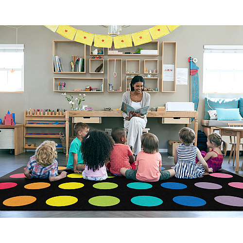 Flagship Carpets Schoolgirl Style Rainbow Dots Rug 91.20" Length x 12 ft Width - Rectangle - Primary - 1 Each (CA212844SG)