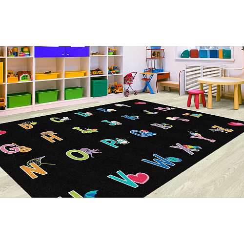 Flagship Carpets Schoolgirl Alphabet Pictures Rug 91.20" Length x 12 ft Width - Rectangle - Primary - 1 Each (CA218144SG)