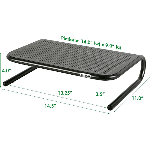 Allsop Metal Art Jr. Monitor Stand 4" Height x 14" Width x 9" Depth - Powder Coated - Metal - Pearl Black (30165V2)
