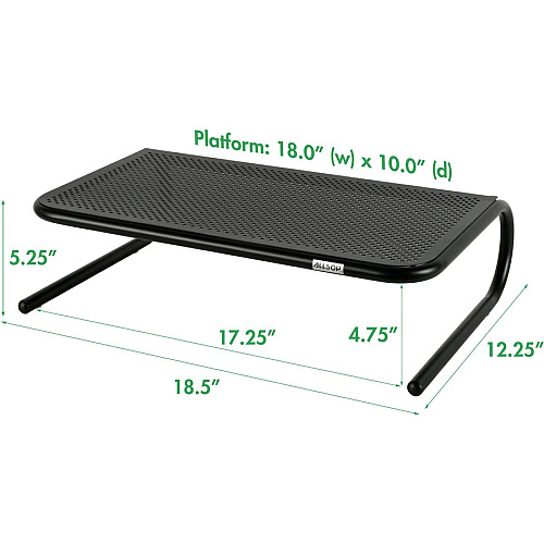 Allsop Large Metal Monitor Stand 5.25" Height x 18.50" Width x 12.25" Depth - Powder Coated - Metal, Steel - Black (30336V2)