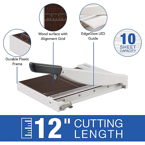 Swingline ClassicCut Guillotine Wood Trimmer 10 Sheet Cutting Capacity - 12" Cutting Length - Safety Latch - Solid Wood - Gray - 1 Each (10011)
