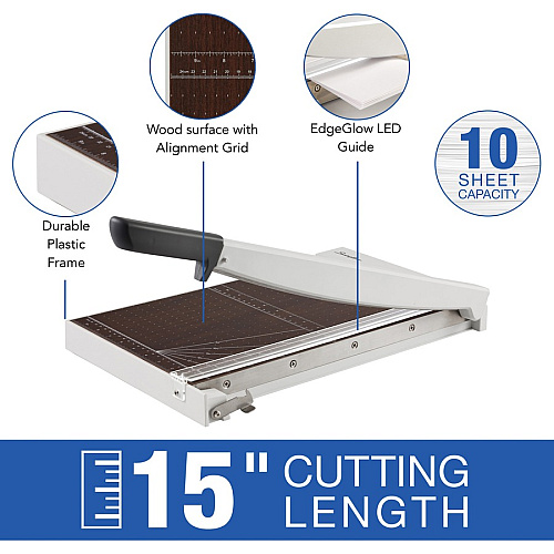 Swingline ClassicCut Guillotine Wood Trimmer 10 Sheet Cutting Capacity - 15" Cutting Length - Safety Latch - Solid Wood - Gray - 1 Each (10012)