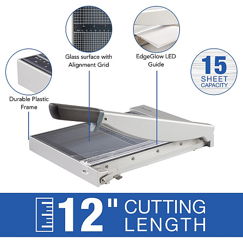 Swingline ClassicCut Guillotine Glass Trimmer 15 Sheet Cutting Capacity - 12" Cutting Length - Safety Latch - Tempered Glass - Gray - 1 Each (10013)