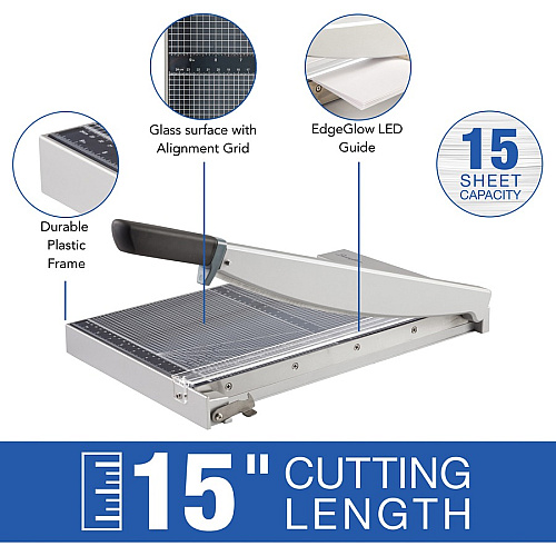 Swingline ClassicCut Guillotine Glass Trimmer 15 Sheet Cutting Capacity - 15" Cutting Length - Safety Latch - Tempered Glass - Gray - 1 Each (10014)