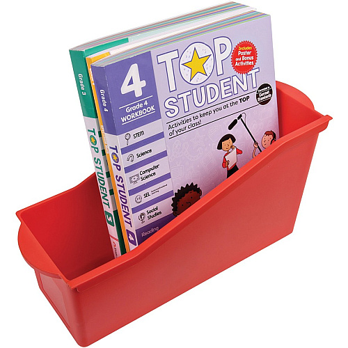 Deflecto Antimicrobial Kids Book Bin 7.35" Height x 14.20" Width x 5.34" Depth - Antimicrobial, Lightweight, Portable, Mold Resistant, Mildew Resistant, Stackable, Handle - Red - Polypropylene - 1 Each (39508RED)