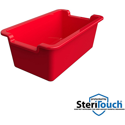 Deflecto Antimicrobial Rectangular Storage Bin 5.06" Height x 13.24" Width x 8.05" Depth - Antimicrobial, Lightweight, Mold Resistant, Mildew Resistant, Handle, Portable, Stackable - Red - Polypropylene - 1 Each (39510RED)