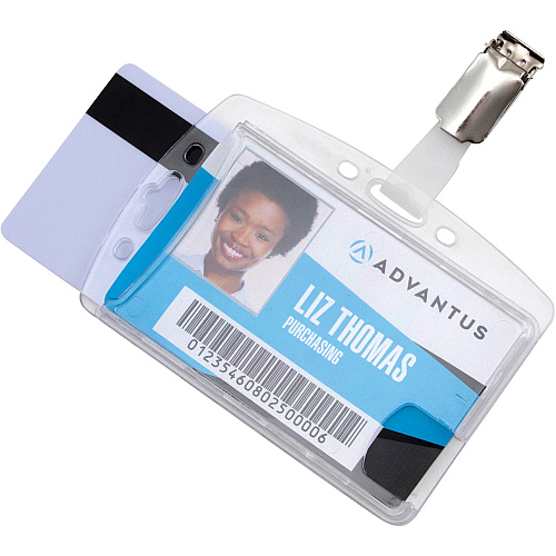 Advantus Plastic ID Card Holders Horizontal/Vertical - Plastic - Clear - Rotating Clip - 25 / Pack (76130)