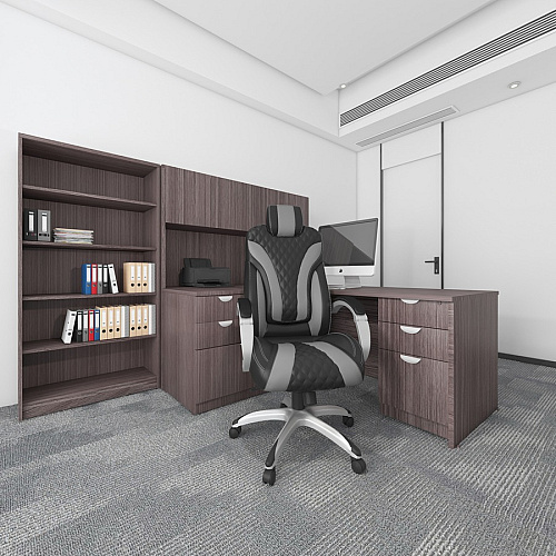 Boss Hinged Arm Executive Chair Black, Gray Seat Color - Vinyl Seat Material - Black, Gray Back Color - Vinyl Back Material - 5-star Base - Armrest - 1 Each (B8871BKGY)