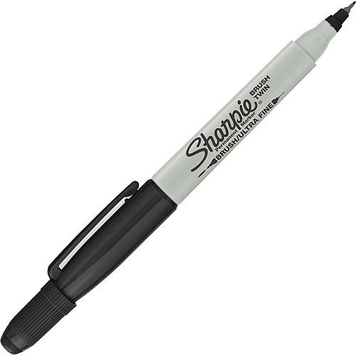 Sharpie Brush Twin Permanent Markers Ultra Fine Brush Marker Point - Black Ink - 2 / Pack (2152698)