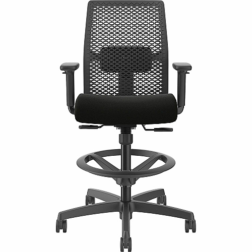 HON Ignition ReActiv Low-Back Task Stool Black Foam Seat - Black Frame - Low Back - 5-star Base - Armrest - 1 Each (I1RA1A0U10AT)