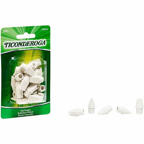 Ticonderoga Pencil Cap Erasers White - Wedge - Vinyl - 25 / Pack - Latex-free, Non-toxic, Smudge-free (X38025)
