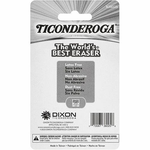 Ticonderoga Pencil Cap Erasers White - Wedge - Vinyl - 25 / Pack - Latex-free, Non-toxic, Smudge-free (X38025)