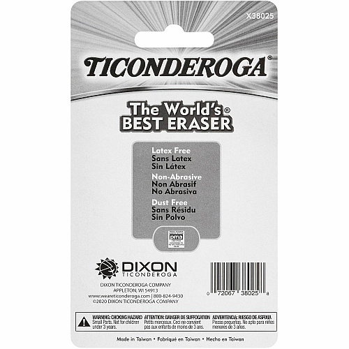 Ticonderoga Pencil Cap Erasers White - Wedge - Vinyl - 25 / Pack - Latex-free, Non-toxic, Smudge-free (X38025)