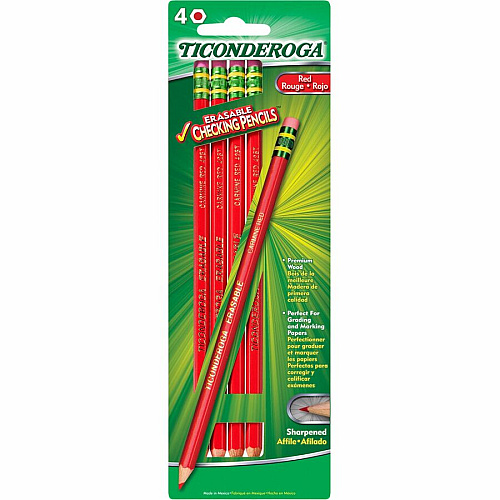 Ticonderoga Erasable Pre-Sharpened Checking Pencils Red Lead - Red Barrel - 4 / Box (X13941)