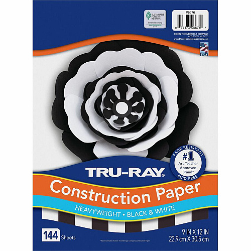 Tru-Ray Construction Paper Art Project, Craft Project - 9" Width x 12" Length - Black, White - Sulphite, Fiber, Paper - 144 / Pack (P6676)