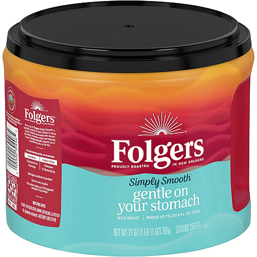 Folgers&reg; Ground Simply Smooth Coffee Medium - 27 oz Per Canister - Ground - 1 Each (30446)