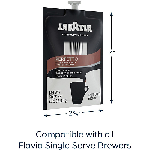 Lavazza Freshpack Perfetto Espresso Roast Coffee Compatible with Flavia Aroma, Flavia Barista, FLAVIA Creation 600, Flavia Creation 500, Flavia Creation 200, Flavia Creation 150, Flavia Creation 300 - Dark - Freshpack - Perfetto - 76 / Carton (48089)