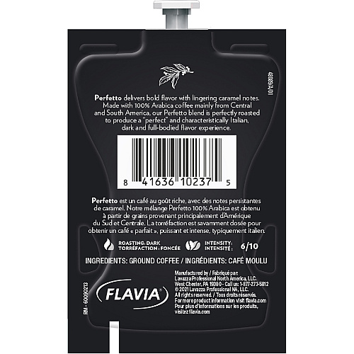 Lavazza Freshpack Perfetto Espresso Roast Coffee Compatible with Flavia Aroma, Flavia Barista, FLAVIA Creation 600, Flavia Creation 500, Flavia Creation 200, Flavia Creation 150, Flavia Creation 300 - Dark - Freshpack - Perfetto - 76 / Carton (48089)