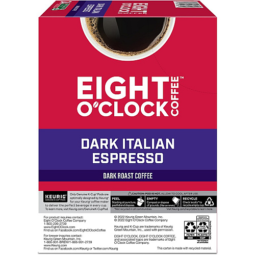 Eight O'Clock&reg; K-Cup Dark Italian Espresso Coffee Compatible with Keurig Brewer - Dark - K-Cup - Italian Roast, Arabica - 24 / Box (0631)