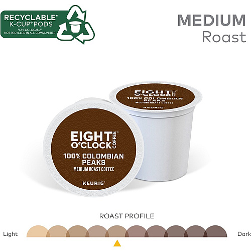 Eight O'Clock&reg; K-Cup Colombian Peaks Coffee Compatible with Keurig Brewer - Medium - K-Cup - Colombian, Arabica - 24 / Box (0632)