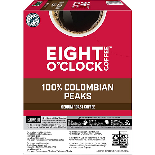 Eight O'Clock&reg; K-Cup Colombian Peaks Coffee Compatible with Keurig Brewer - Medium - K-Cup - Colombian, Arabica - 24 / Box (0632)
