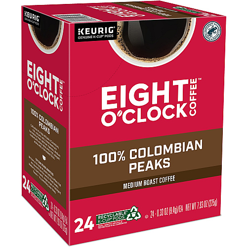 Eight O'Clock&reg; K-Cup Colombian Peaks Coffee Compatible with Keurig Brewer - Medium - K-Cup - Colombian, Arabica - 24 / Box (0632)