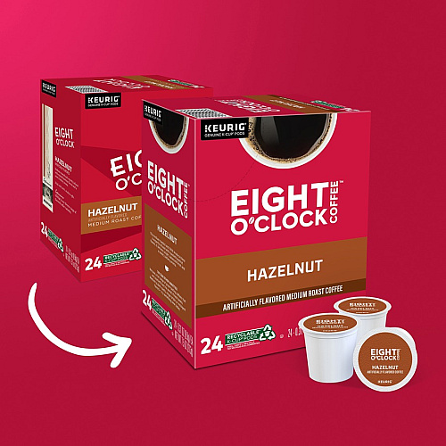 Eight O'Clock&reg; K-Cup Hazelnut Coffee Compatible with Keurig Brewer - Light/Medium - K-Cup - Hazelnut, Arabica - 24 / Box (0633)