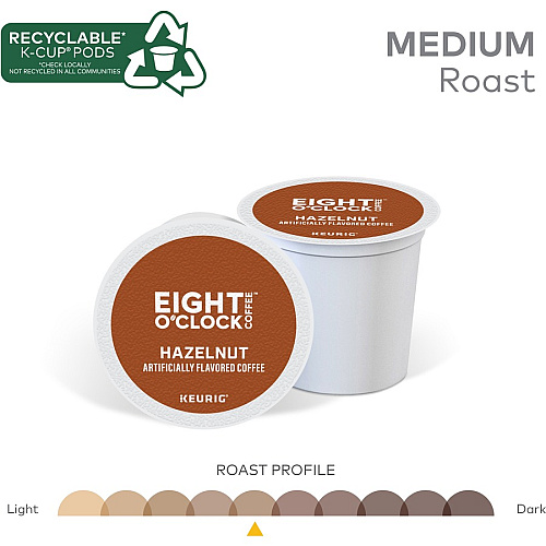 Eight O'Clock&reg; K-Cup Hazelnut Coffee Compatible with Keurig Brewer - Light/Medium - K-Cup - Hazelnut, Arabica - 24 / Box (0633)