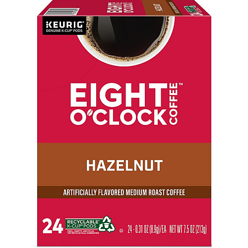 Eight O'Clock&reg; K-Cup Hazelnut Coffee Compatible with Keurig Brewer - Light/Medium - K-Cup - Hazelnut, Arabica - 24 / Box (0633)