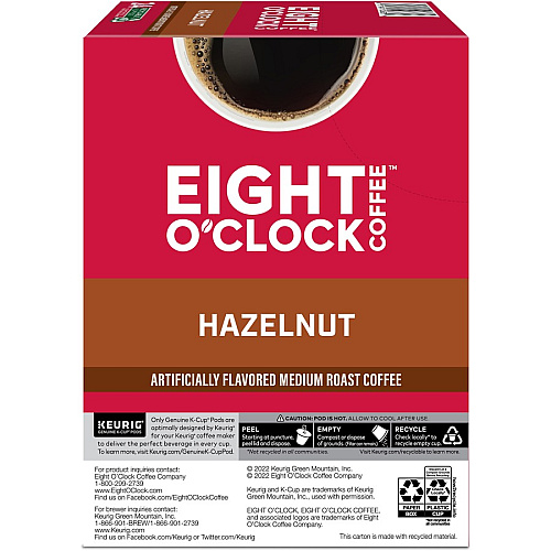 Eight O'Clock&reg; K-Cup Hazelnut Coffee Compatible with Keurig Brewer - Light/Medium - K-Cup - Hazelnut, Arabica - 24 / Box (0633)