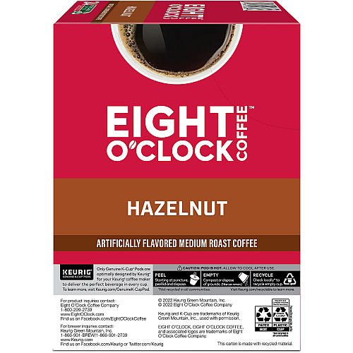 Eight O'Clock&reg; K-Cup Hazelnut Coffee Compatible with Keurig Brewer - Light/Medium - K-Cup - Hazelnut, Arabica - 24 / Box (0633)