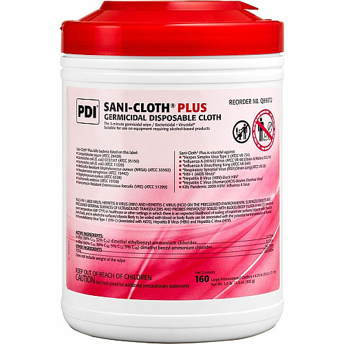 PDI Sani-Cloth Plus Germicidal Disposable Cloth 6.75" Length x 6" Width - Disposable, Disinfectant, Deodorize, Fungicide, Virucidal, Bactericide, Latex-free, Bleach-free, Pre-moistened, Antimicrobial - White - 160/Tub - 12 / Carton (Q89072CT)