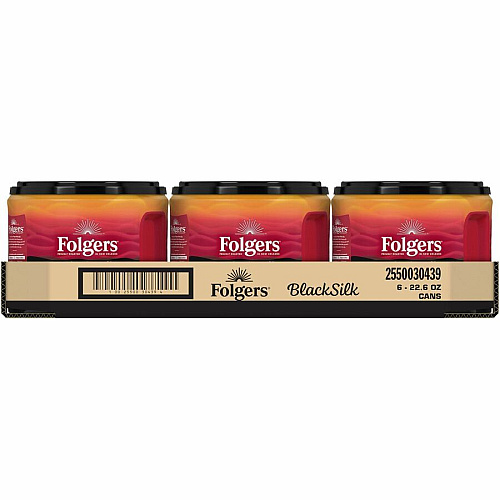 Folgers&reg; Ground Black Silk Coffee Dark - 22.6 oz Per Canister - Ground - Black Silk - 6 / Carton (30439CT)