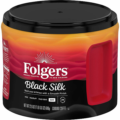 Folgers&reg; Ground Black Silk Coffee Dark - 22.6 oz Per Canister - Ground - Black Silk - 6 / Carton (30439CT)