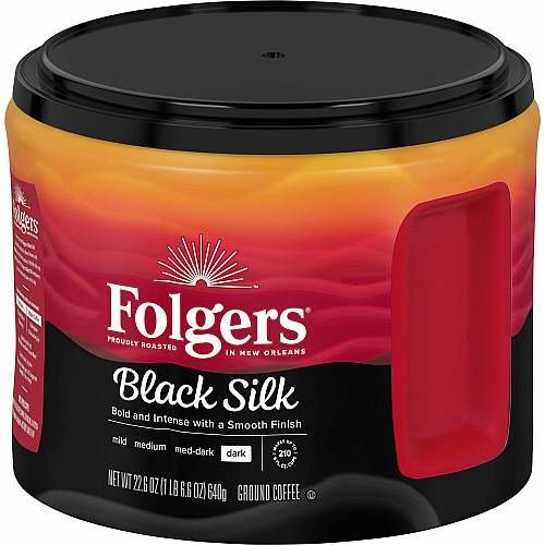 Folgers&reg; Ground Black Silk Coffee Dark - 22.6 oz Per Canister - Ground - Black Silk - 6 / Carton (30439CT)