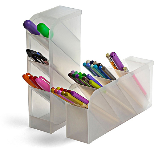 Officemate Pen Holder Desk Organizers, 2PK 8 Compartment(s) - Horizontal/Vertical - 8" Height x 4" Width x 3.70" Depth - Desktop - Durable, Pen Holder - Translucent White - Plastic - 2 / Pack (21542)