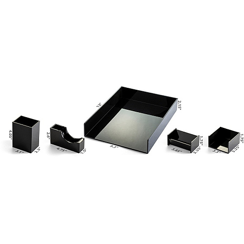 Officemate Desk Organizer Set, 5PC 7" Height x 7" Width x 11" DepthDesktop - Black - 1 Each (21546)