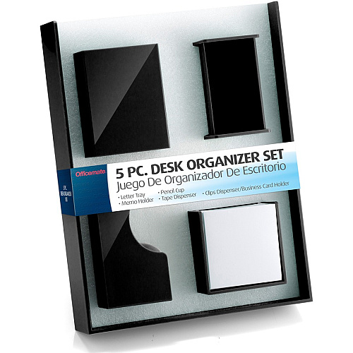 Officemate Desk Organizer Set, 5PC 7" Height x 7" Width x 11" DepthDesktop - Black - 1 Each (21546)