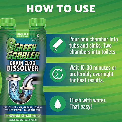 Green Gobbler Liquid Drain Clog Dissolver 31 fl oz (1 quart)Bottle - 1 Each - Non-corrosive, Odorless, Bleach-free, Fume-free, Environmentally Friendly (G8015)