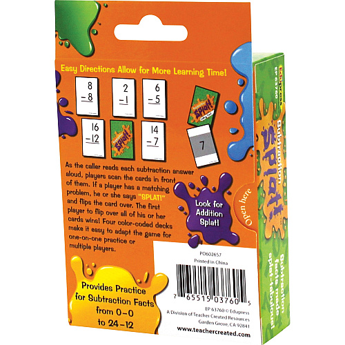 Teacher Created Resources Math Splat Subtraction Game Educational - 2 to 6 Players - 1 Each (EP63760)