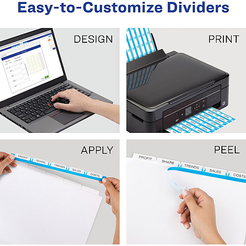 Avery&reg; 5 Tab Easy Print & Apply Clear Label Sheet Refills Inkjet, Laser - Clear - 30 / Sheet - 3 Total Sheets - 150 / Pack (11225)