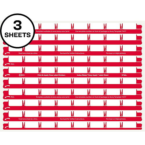 Avery&reg; 8 Tab Easy Print & Apply Clear Label Sheet Refills Inkjet, Laser - Clear - Plastic - 3 Total Sheets - 30/Pack - 240 / Pack (11226)