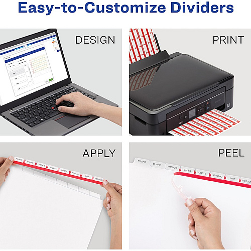 Avery&reg; 8 Tab Easy Print & Apply Clear Label Sheet Refills Inkjet, Laser - Clear - Plastic - 3 Total Sheets - 30/Pack - 240 / Pack (11226)