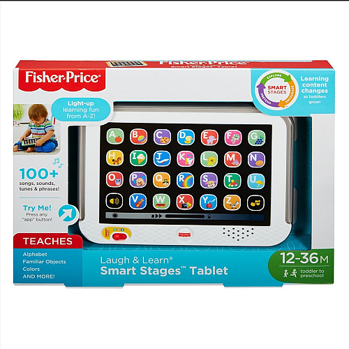 Fisher-Price Pretend Tablet Learning Toy With Lights And Music, Gray, Baby And Toddler Toy Learning Toy - 1-3 Year - Gray (HFY90)