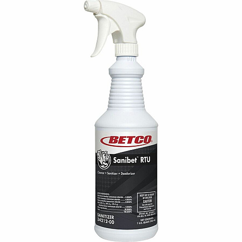 Betco Sanibet RTU Cleaner Ready-To-Use Spray - 32 fl oz (1 quart) - 12 / Carton - Yellow (3421200CT)