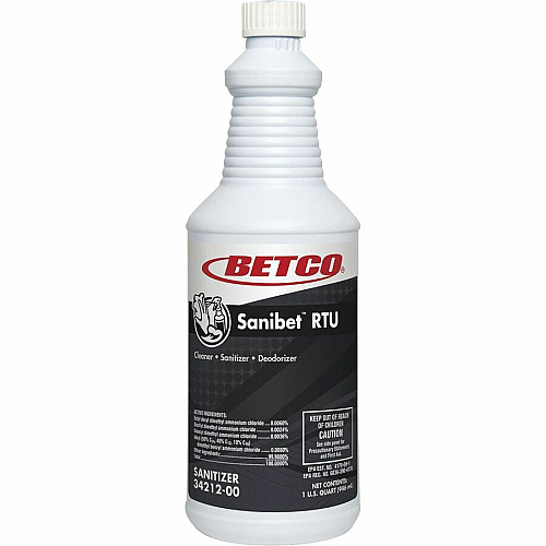 Betco Sanibet RTU Cleaner Ready-To-Use Spray - 32 fl oz (1 quart) - 12 / Carton - Yellow (3421200CT)